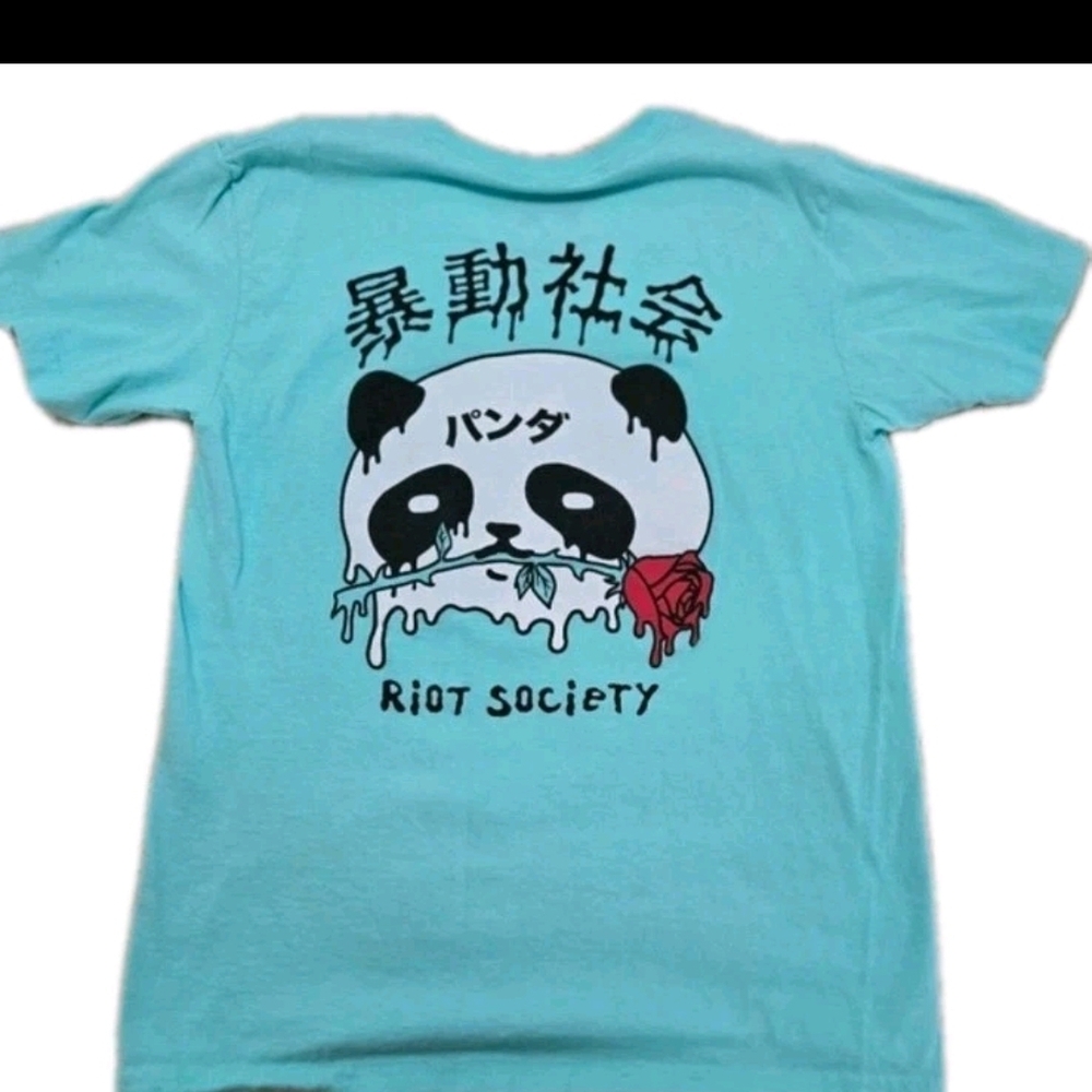 Riot Society Melting Panda Rose Graphic Tee Aqua Blue Youth Size M StreetwearEUC - Picture 2 of 4